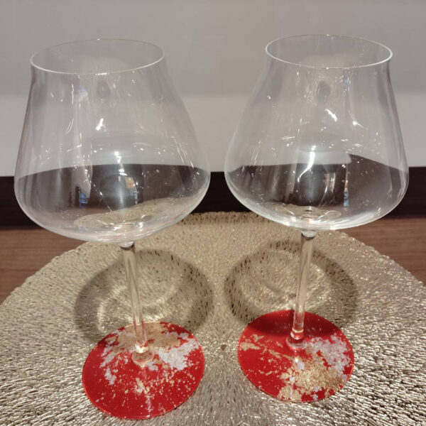 Wine Glass Pair 2P Authentic Red Gold Leaf