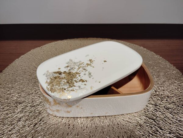 Gold Leaf Lacquered Bento Box In Pure White